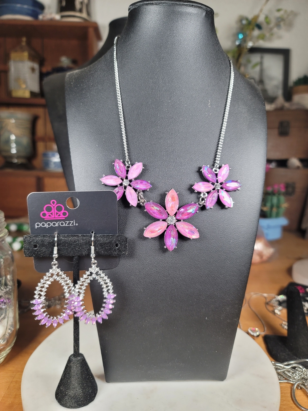 Paparazzi Pink Floral Statement Necklace and Earrings Set